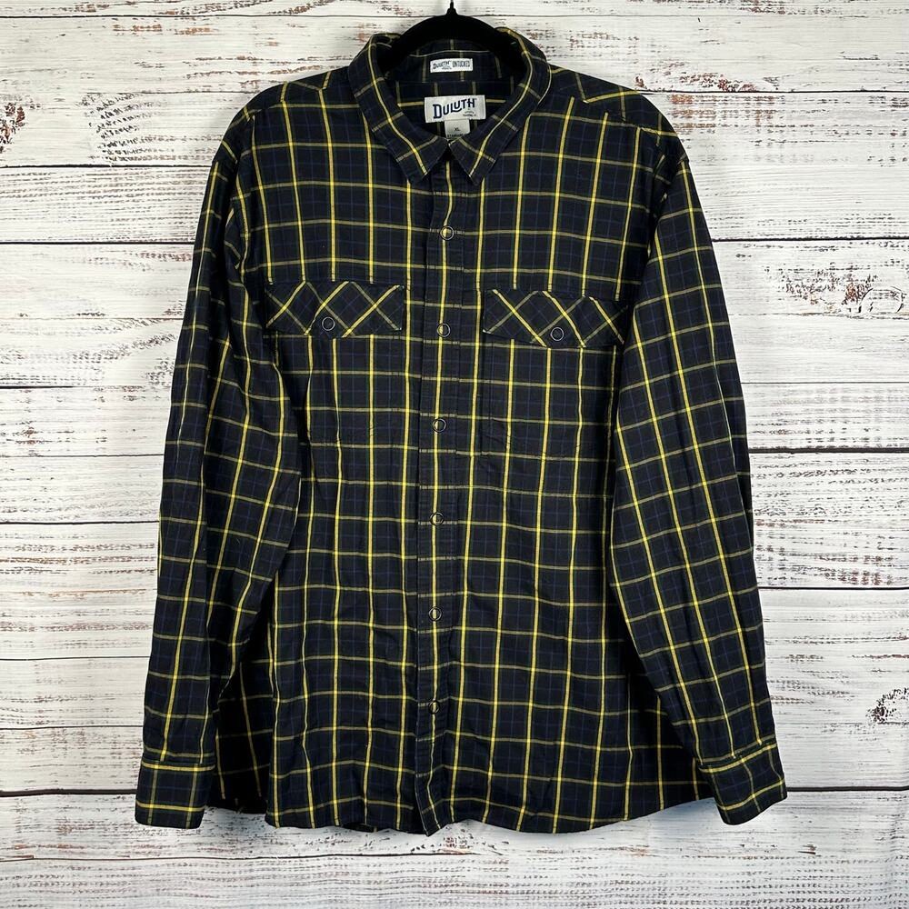 Duluth Trading Untucked Standard Fit Black Plaid Long Sleeve Shirt Snap Mens XL